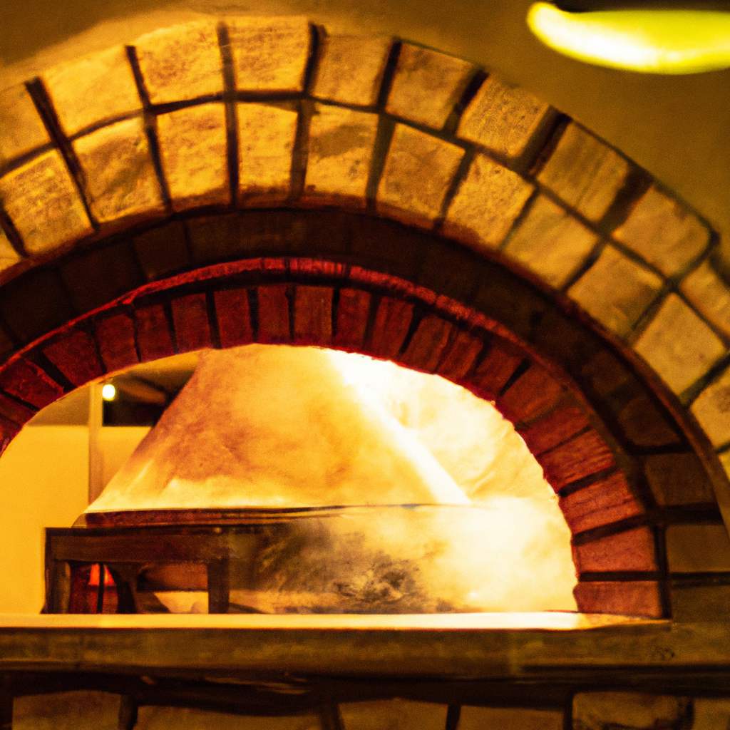 Wood-fired pizza oven with red tiles and chefs at work in Bengaluru kitchen